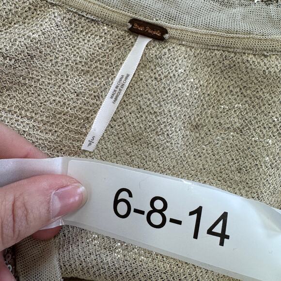 Free People Top Womens Small Gold Champage‎ Dreams Sequin Blouse Glam - Picture 6 of 10